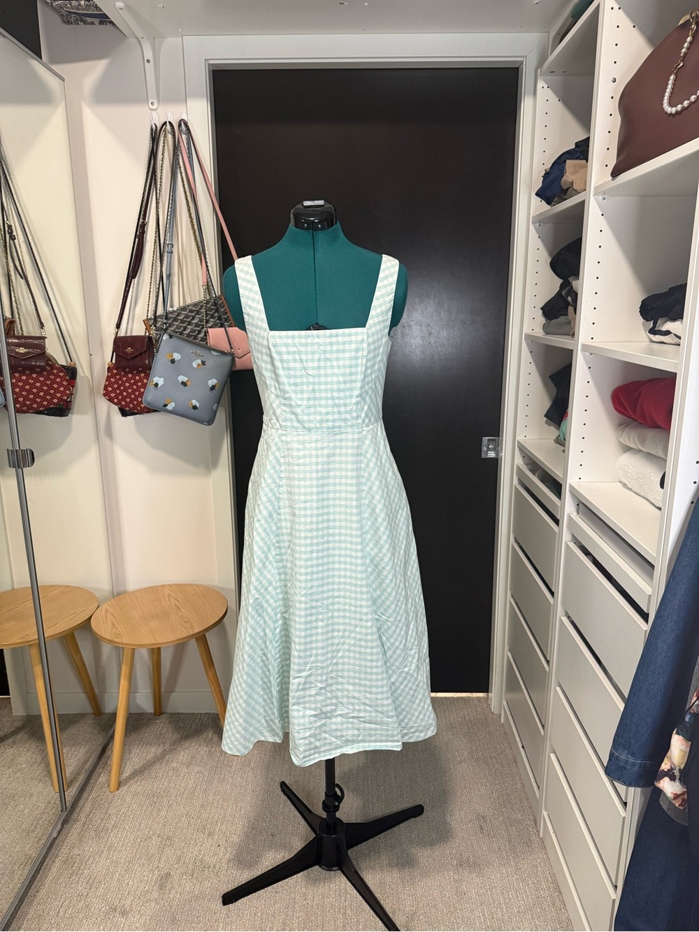 Shoshanna Mint Gingham Midi Dress